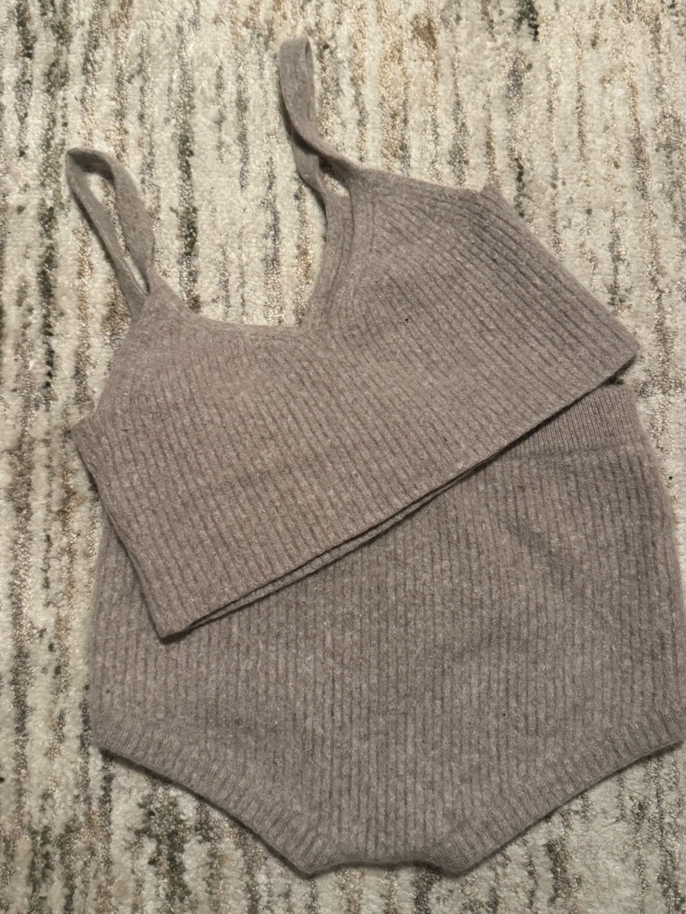 NakedCashmere Ribbed V-Neck PJ Set in Light Taupe